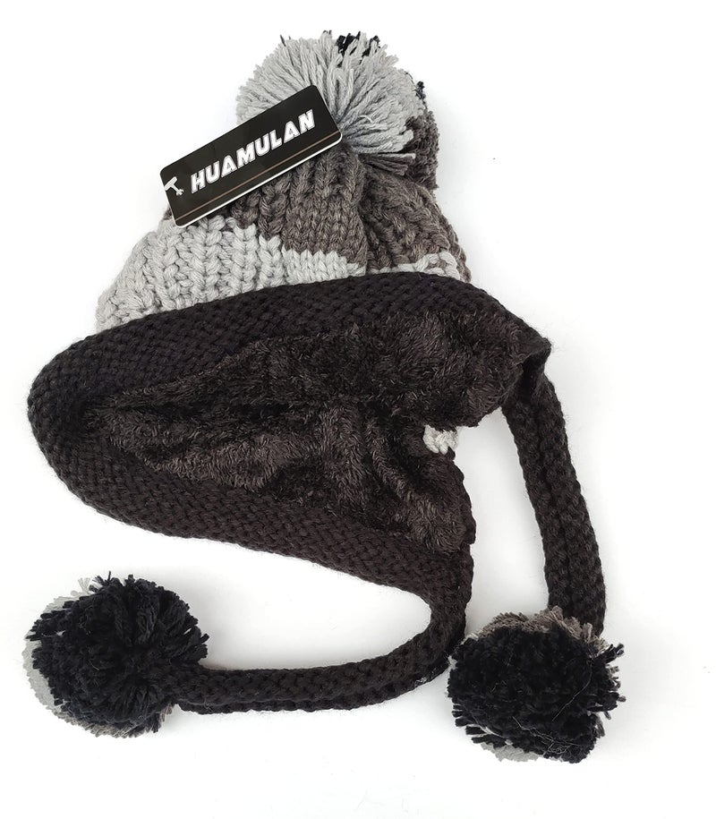 HUAMULAN Women Winter Sherpa Beanie Hats Knit Ear Flaps Peruvian Cover Ears Warm Fleece Lined Ski Snow Hat Caps with 3 Pompom - Image 3
